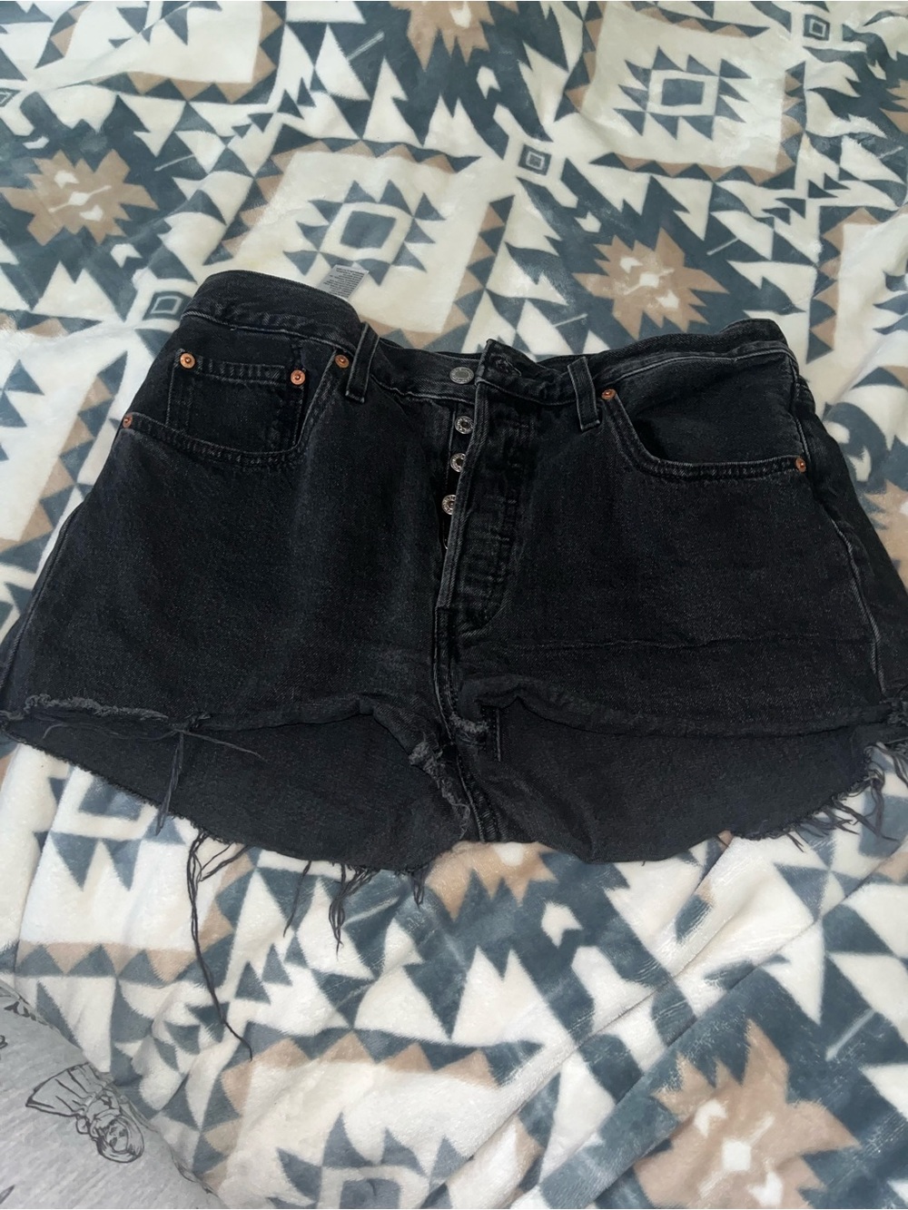 Levi's Black Frayed Denim Cutoff Shorts